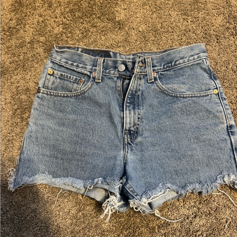 Levi's Blue Frayed Hem Jean Shorts